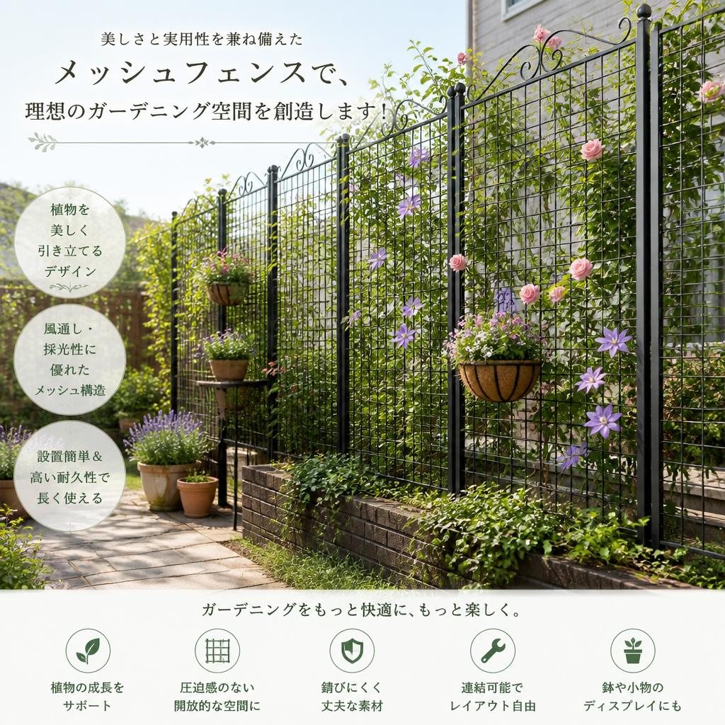 美しさと実用性を兼ね備えたメッシュフェンスで、理想のガーデニング空間を創造します！
